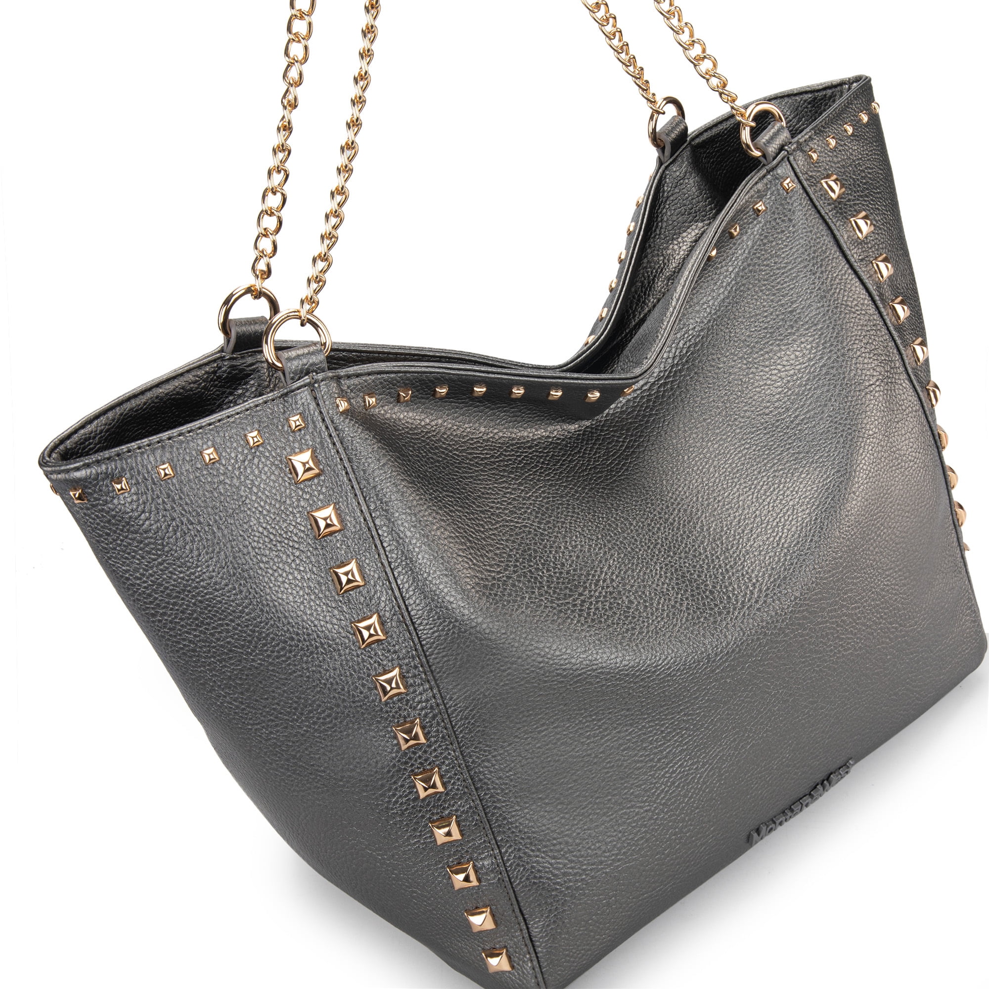 Montana West Large Tote Bag for Women Oversized Shoulder Purses with Chain Handbags, Pewter