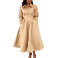 thumbnail image 3 of Vestido de fiesta de manga larga con cintura alta y cuello vuelto elegante retro de oficina ajustado de talla grande informal de primavera y otoño para mujer, 3 of 5