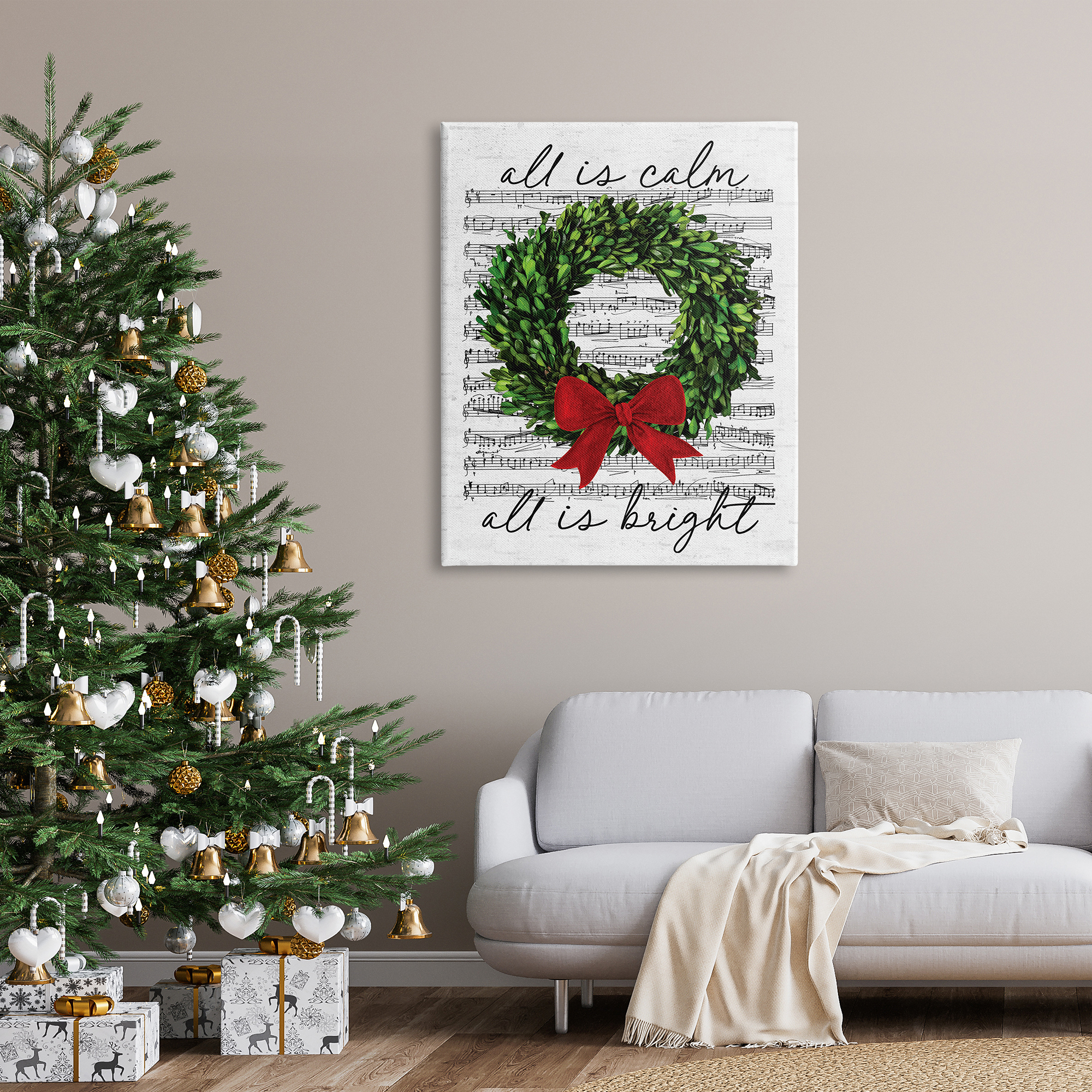 Stupell Industries All is Bright Holiday Music Holiday Painting Gallery Wrapped Canvas Art Print Wall Art, 36 x 48