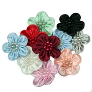 Lily 1" Hand Sewn Satin Pearl Beaded Flower Red Blue Green Black Peach Pink