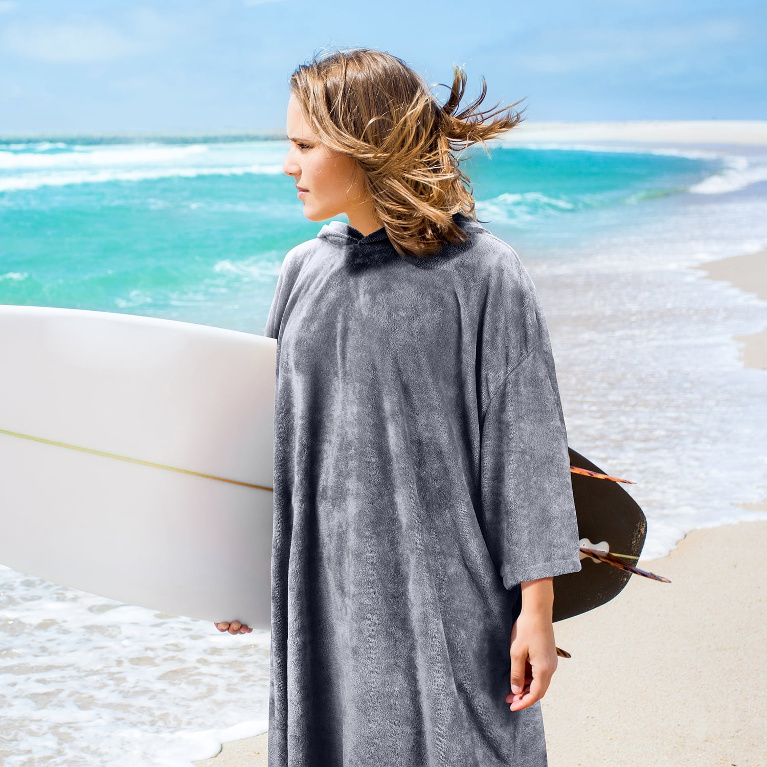 Hooded Surf Poncho,Water Absorbent Wetsuit Changing Robe,Adults Sleeved