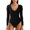 Black, variant on Womens Fleece Lined V Neck Bodysuit Long Sleeve Warm Thermal Base Layer Stretch Shaping Top Winter One Piece Outfit
