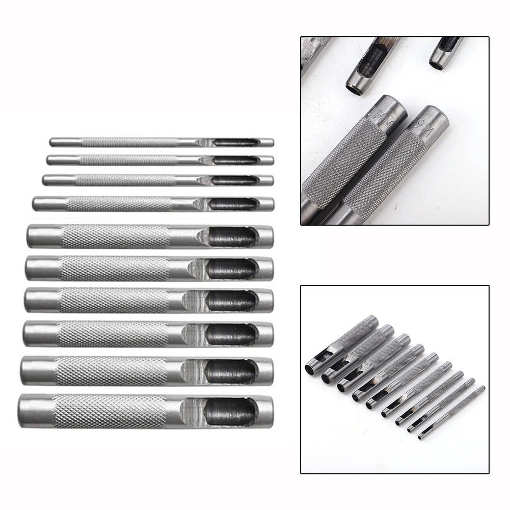 10 Pcs Leather Hole Punching Hollow Punch Set Round Hole Punch Tool Steel Leather Craft Working For Watch Band Gasket Belt Smile Home