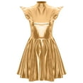 thumbnail image 3 of Nyeemya Women Holographic Shiny Dress Cap Sleeve High Waist Flared Aline Mini Dress Party Club Gold XXL, 3 of 7