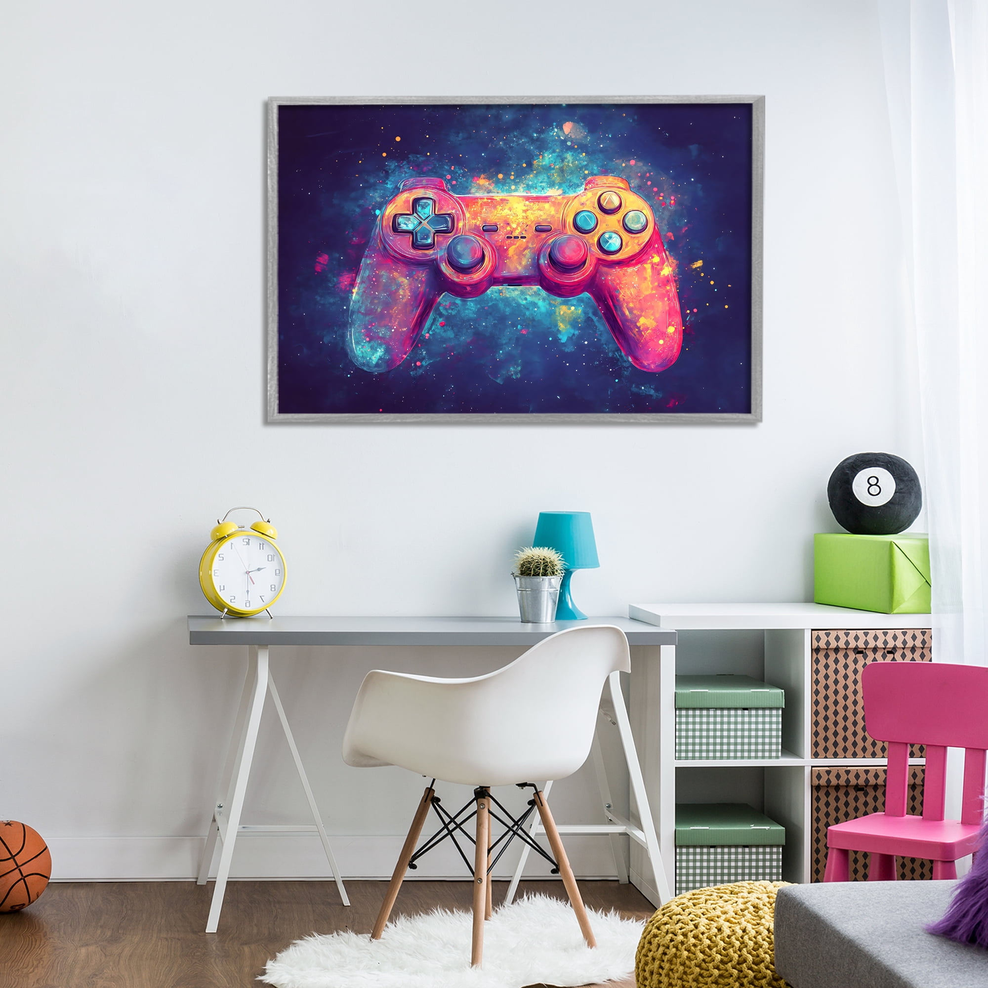 Stupell Industries Futuristic Cosmic Game Controller Gray Framed Giclee Art, design by Creative Studio