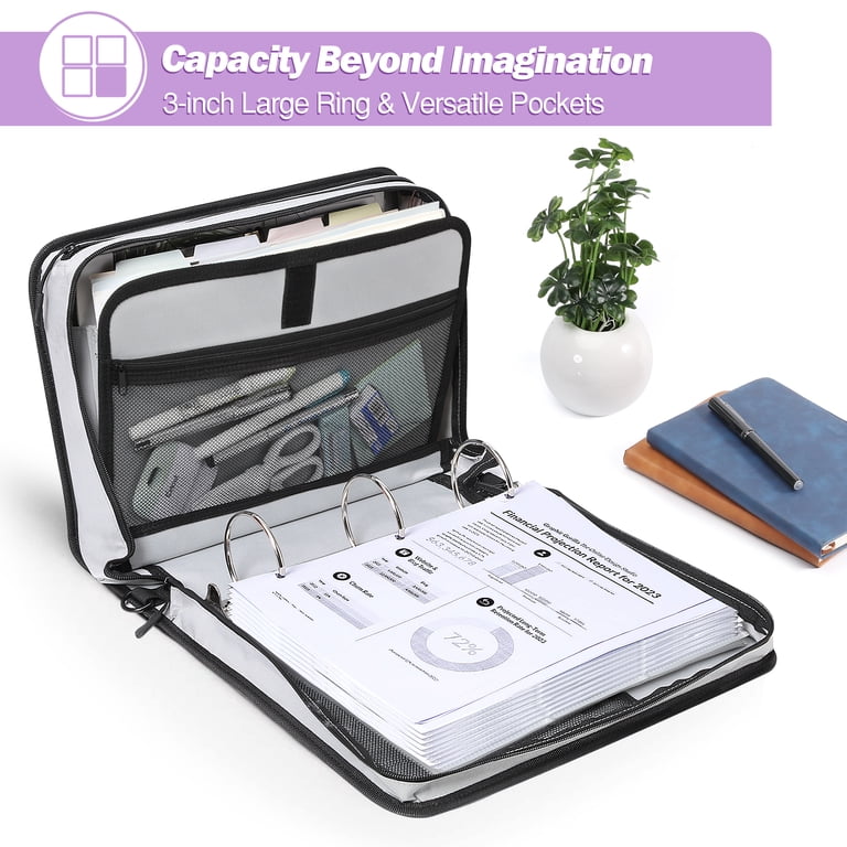 Uquelic PVC 3-Ring Binder With 12 Color Pockets - 11"x8.5" Document Organizer With Zipper Closure
