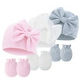 thumbnail image 4 of 3 Pack Newborn Baby Hospital Hats Beanie Bow Infant Caps Baby Mittens Set for 0-6 Months, 4 of 7