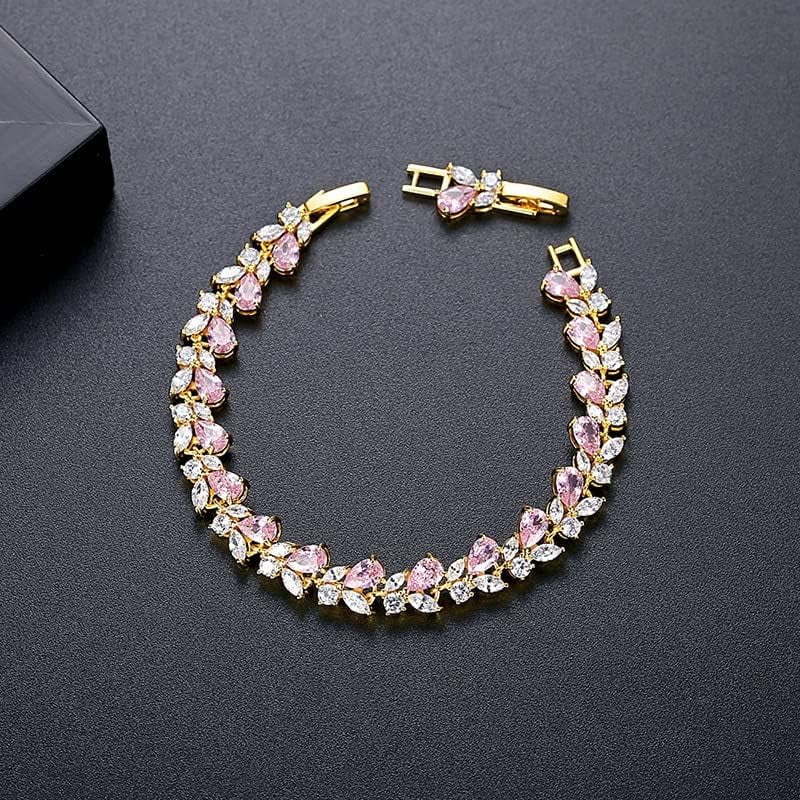 PAENENPH 14K Gold Bohemian Crystal Bracelet for Women,Luxury Branch Shape Natural Pink Crystal Charm Bracelet,Fashion Bracelet Jewelry Gift for Her