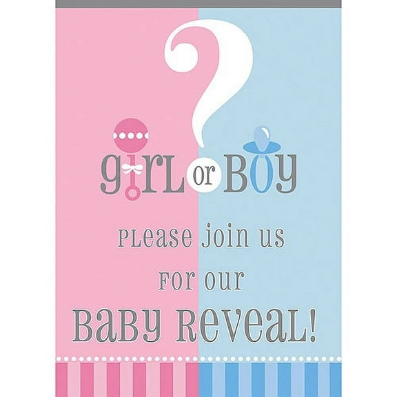Gender Reveal Invitations (8 Pack) - Baby Shower Party Supplies