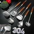 thumbnail image 5 of 18/10 Stainless Steel Kitchen Utensils Set with Wooden Handle, 6 PCS Professional Cooking Utensils Set 15”, Wok Spatula, Ladle, Skimmer, Slotted Spatula Turner, Spaghetti Spoon, Large Spoon, 5 of 8