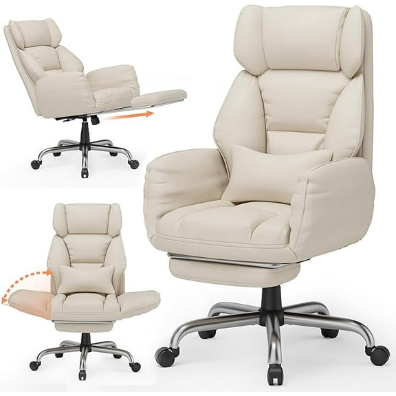 Big and Tall Executive Chair with Wide Seat,Reversible Armrest,Wheels, Lumbar Pillow and 120°Tilt,Computer Desk Chair for Gaming,Meditation