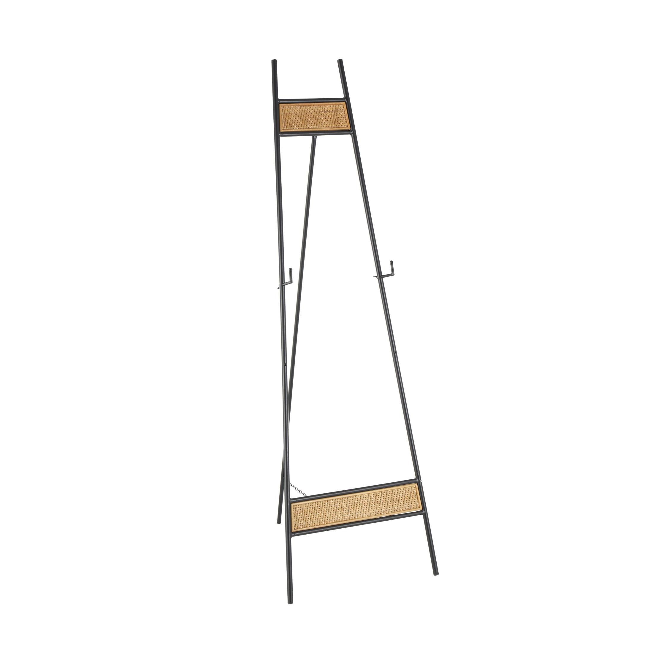DecMode 19" x 58" Black Metal Floor 2 Tier Easel with Wood Accents, 1-Piece