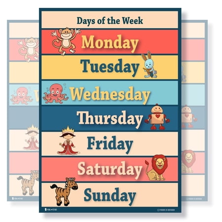 Learning Days of the Week educational Laminated poster for classroom kids teaching tool Young N Refined (18x24)