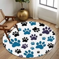 thumbnail image 3 of Blue Paw Print Large Area Rugs for Bedroom Living Room, Soft Non Slip Carpet Bedside Rug, Black Animals Cat Dog Colored Cartoon Round Floor Cover Kitchen Accent Rug 8' for Dining Room/Office, 3 of 9
