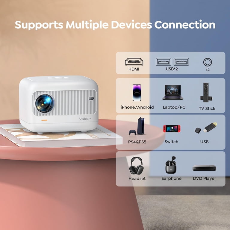 【新品級】Yaber E1 プロジェクター & スタンドセット ホームシアター YABER Mini Projector with 5G WiFi & Bluetooth 5.2, Native 1080P