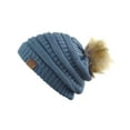 thumbnail image 3 of NYFASHION101 Exclusive Soft Stretch Cable Knit Faux Fur Pom Pom Beanie Hat - Dark Denim, 3 of 4