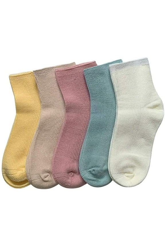 Bamboo Stretch Kids Ankle Socks, Breathable and Lightweight for Preschoolers, Thin and Soft Baby Socks - 5 Pairs (Assorted1, 3-5 Years)