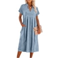 thumbnail image 6 of Horkkom Maxi Dresses for Women Short Sleeve V Neck Linen Summer Dresses Trendy Loose Long Dresses, S-2XL, 6 of 6