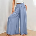 thumbnail image 5 of Women's Wide Leg Skirt Pants, High Waist Elastic Band, Casual Long Palazzo Trousers, Comfortable Fashion Bottoms for Women, Perfect for Office,Blue,L, 5 of 6
