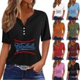 thumbnail image 1 of Fiudx Tops para Mujer Blusa de Manga Corta con Estampado de Moda para Mujer, Camiseta con Cuello En V, Tops Informales con Botones, 1 of 4