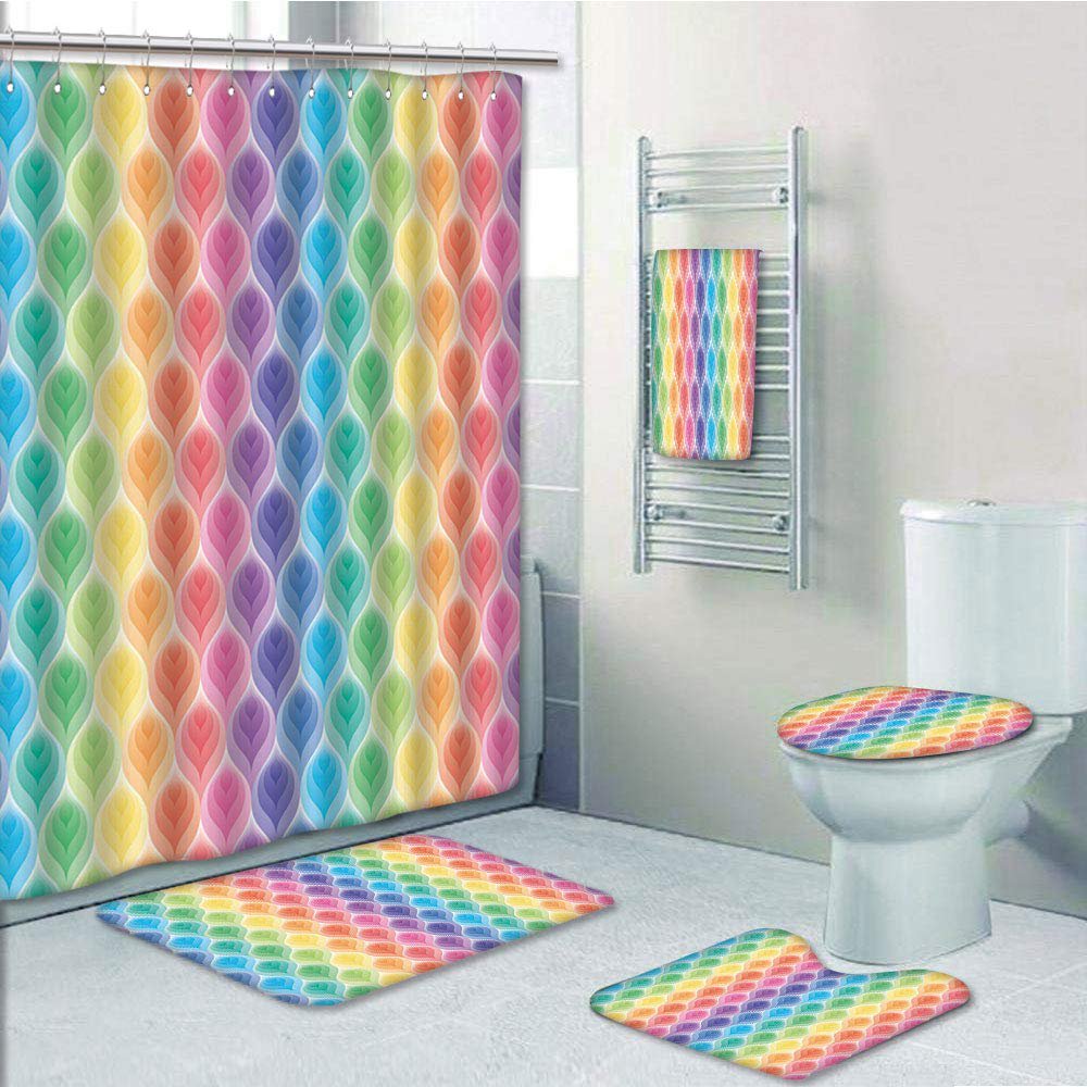 PRTAU Geometric Rainbow Colored Ornamental Vintage Floral Arrangement Leaf Retro 5 Piece