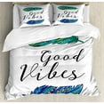 thumbnail image 1 of Good Vibes Duvet Cover Set King Size, Boho Art Style Feathers with Ethnic Feathers Hand Writing Type Native Tribal, Decorative 3 Piece Bedding Set with 2 Pillow Shams, Multicolor, by Ambesonne, 1 of 3