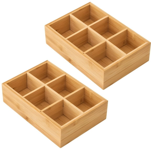 2 Pcs Wooden Tea Bag Organizer, 6 Compartment Kitchen Countertop Storage for Tea & Coffee Pods