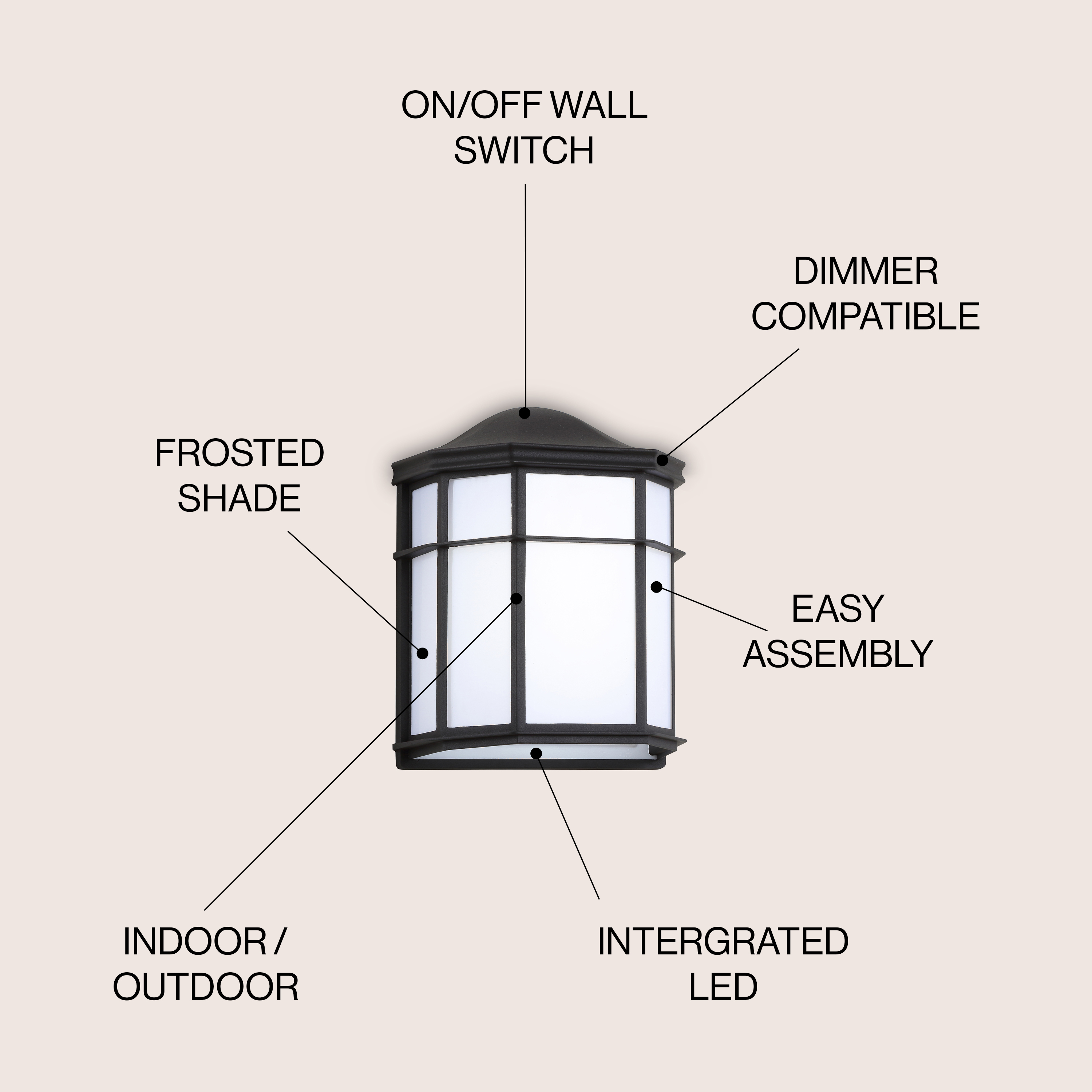 JONATHAN Y Henry 7.75" Outdoor Frosted Acrylic/Metal Integrated LED Wall Sconce, Black/White