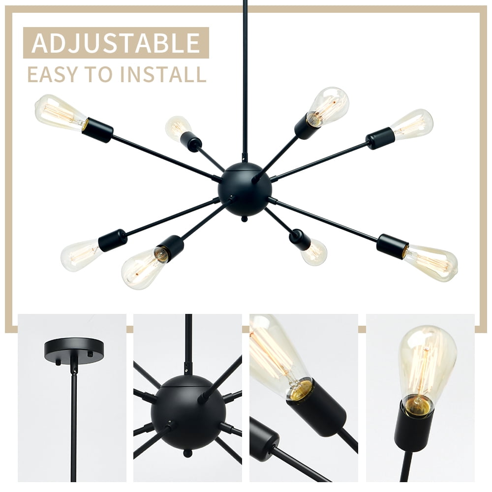 8-Light Matte Black Sputnik Chandelier Modern Pendant Lighting Industrial Ceiling Light Fixture for Living Room Dining Room Bedroom Kitchen Coffee Bar