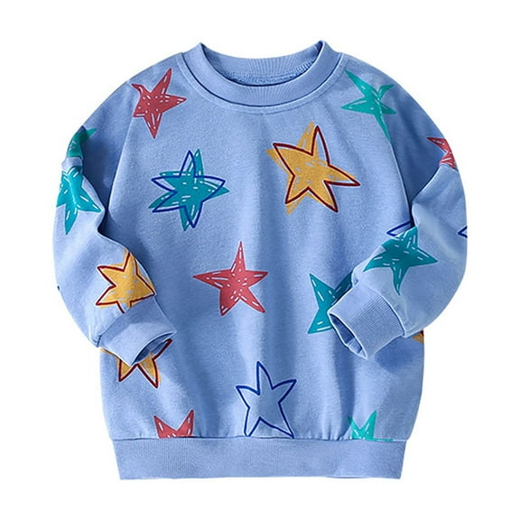 Wxolcjlv Boys Crewneck Sweatshirt Star Print Classic Soft Long Sleeve Pullover Top, Sizes 12M-6Y