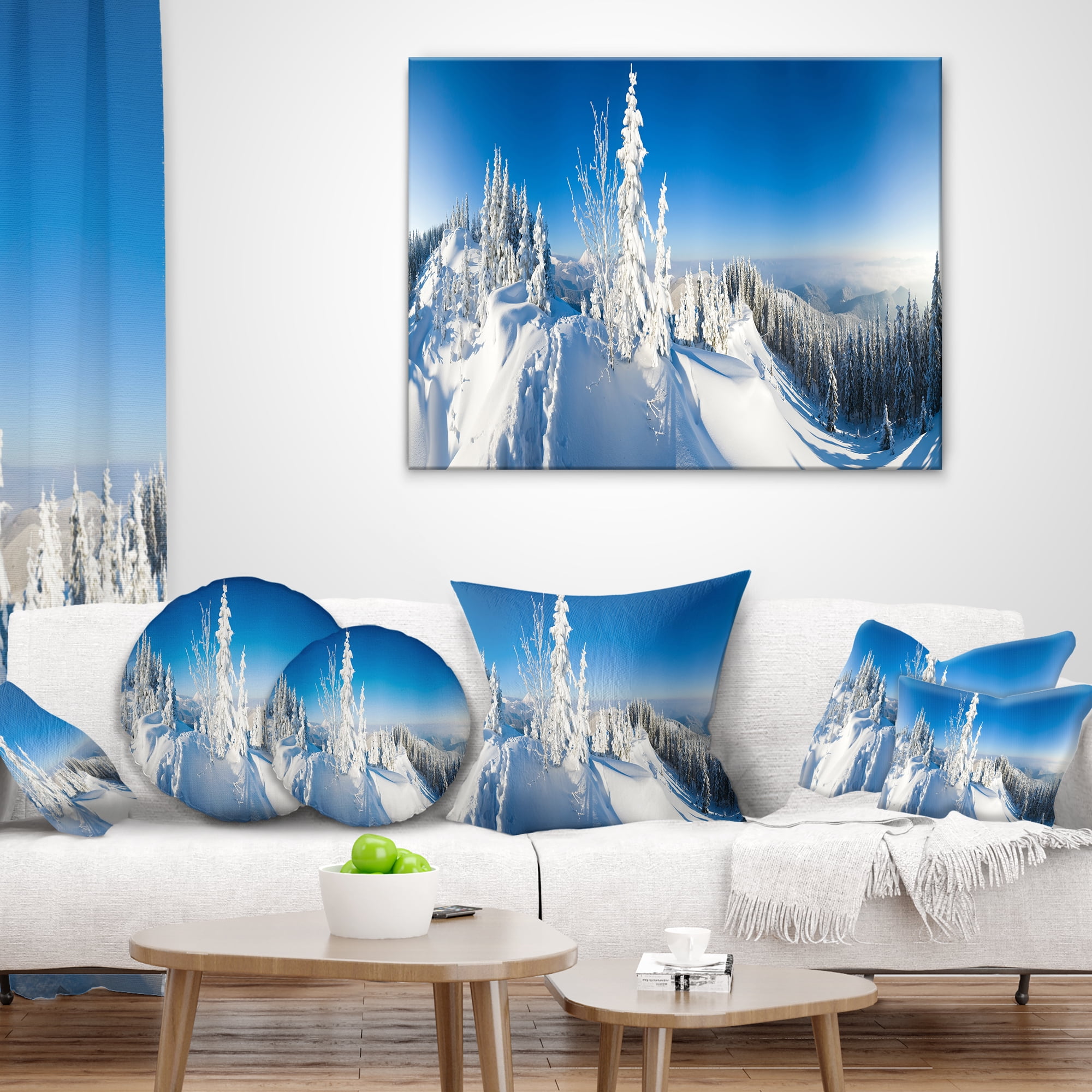 Designart Panoramic Winter Mountain - Photography Throw Pillow - 16x16