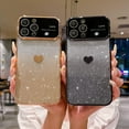 thumbnail image 3 of for iPhone 15 Pro Max Case Glitter, Window Glass Lens Camera Protector, Bling Cute Love Heart Clear Phone Case, Camera Protection Sparkly Plated Soft Back Cover for Women Girls - Gold, 3 of 11