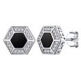thumbnail image 1 of Pendientes hexagonales de Silvora para hombres y mujeres, pendientes de plata de ley 925 Pendientes de botón de ónix negro de runa vikinga nórdica para oreja sensible, 1 of 8