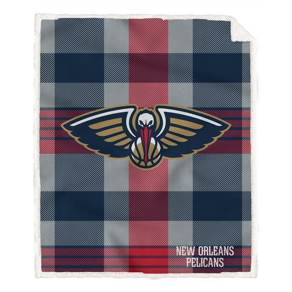 Pegasus New Orleans Pelicans 60- x 70- Plaid Steel Ultra Cozy Sherpa Blanket