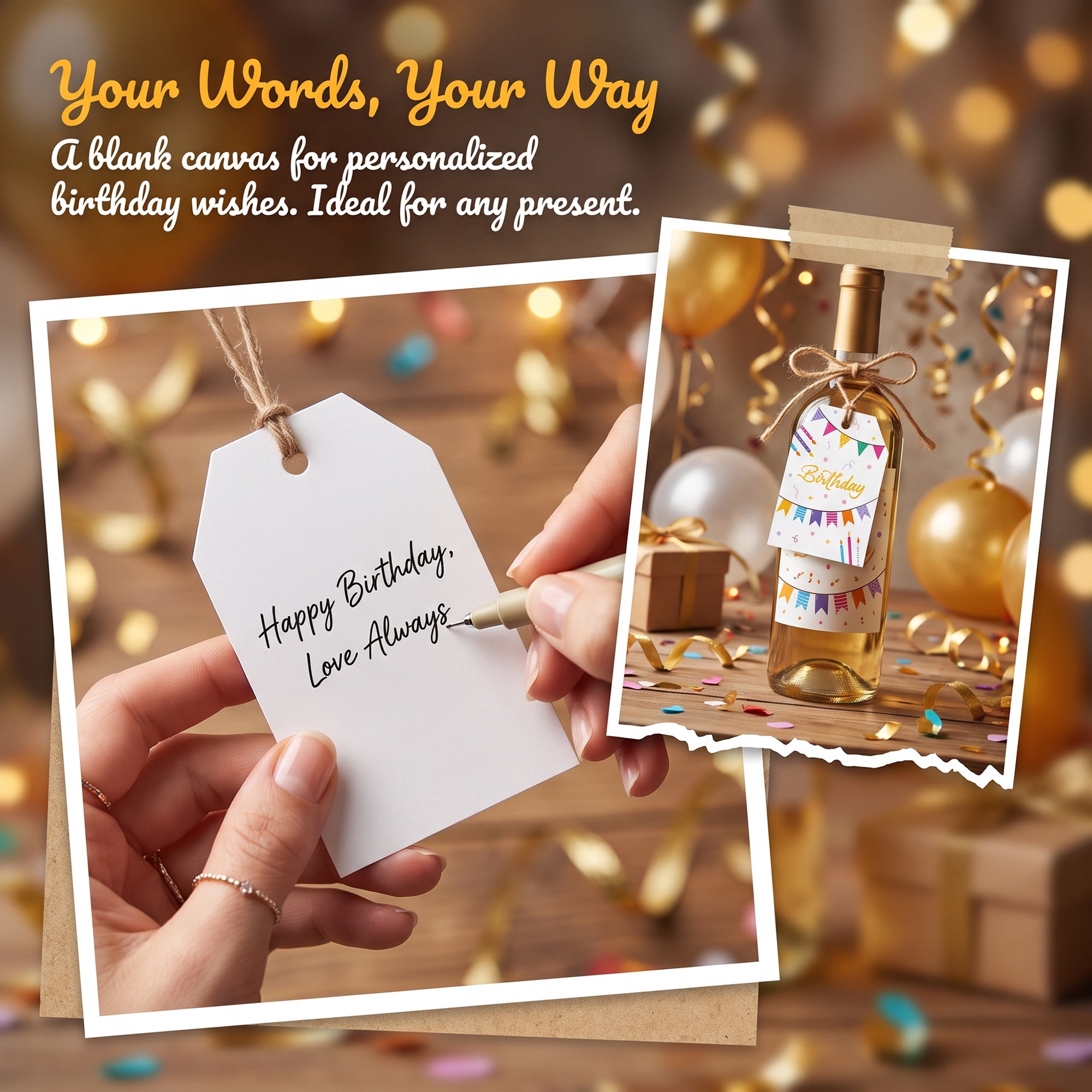 Unique Bargains 100Pcs Elegant Birthday Gift Tags with Twine Double Bunting 2" x 3.1"