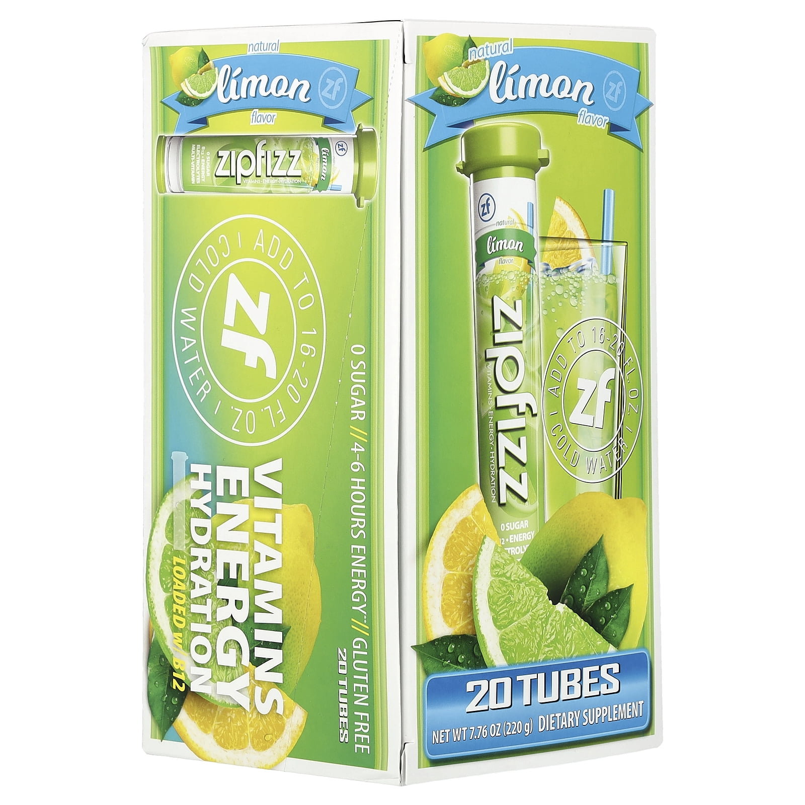 Zipfizz Healthy Energy Mix with B12, Lemon, 20 Tubes - Walmart.com