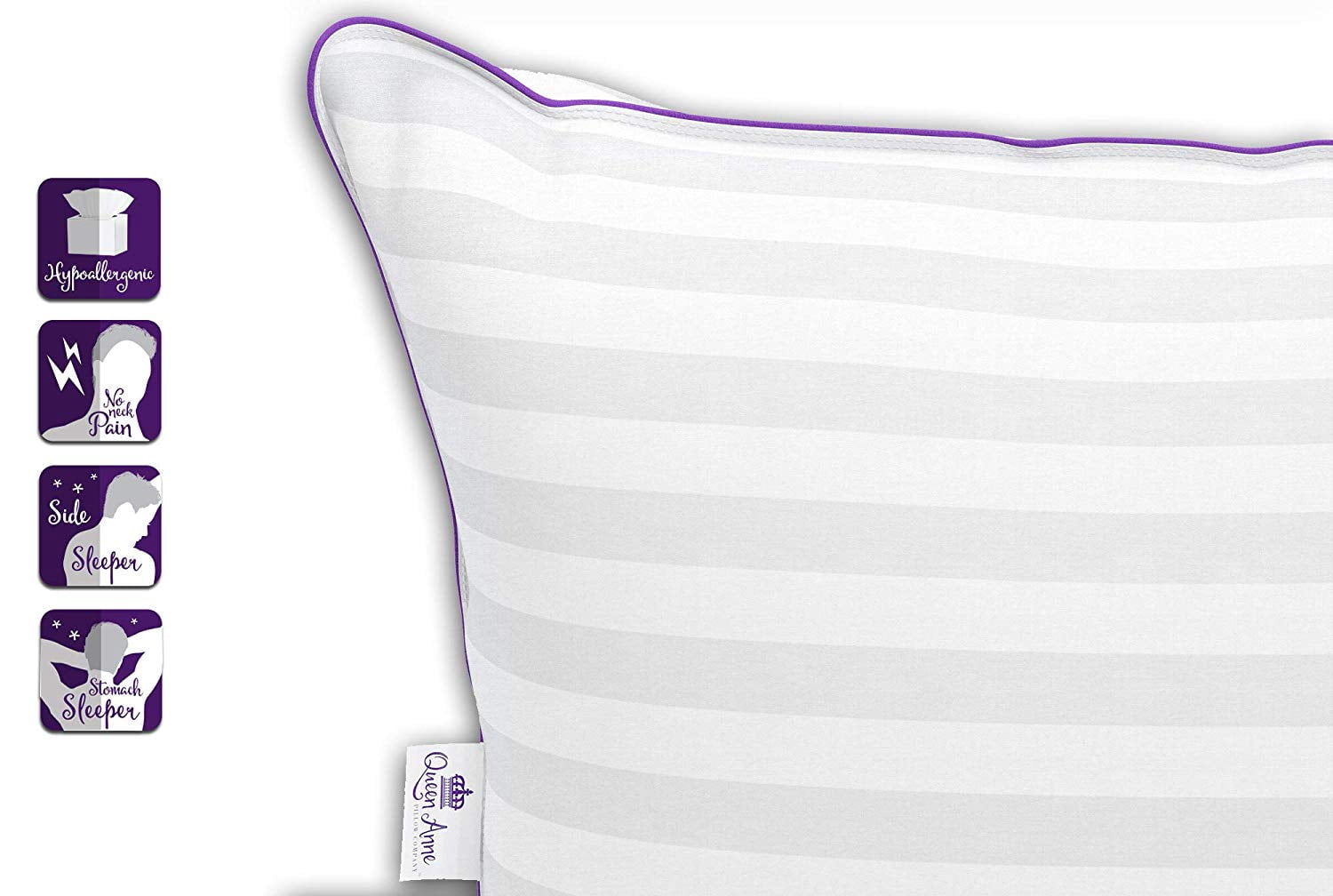 Two (2) Pack Pillows - Luxury Synthetic Down Alternative Pillows - Queen Anne Pillow Co. Majesty Down - Hypoallergenic Allergy Free Bed Pillows - Made in USA (Queen Medium)