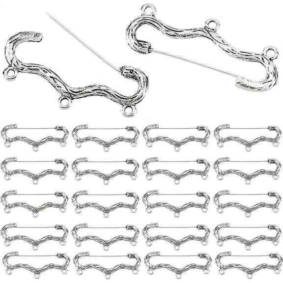 30pcs Brooch Pins Safety Pins with 3 Loops Antique Silver Shawl Pin Brooch Pins for Crafts Kilt Pins for Crafts DIY Brooch Jewelry Making Blankets Skirts Knitted 1.8x0.7 inch