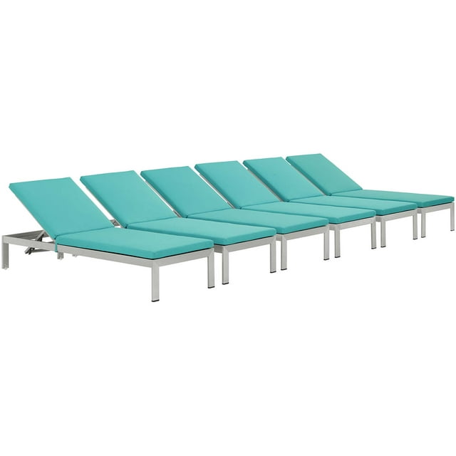 Modern Contemporary Urban Design Outdoor Patio Balcony Chaise Lounge Chair ( Set of 6), Blue, Aluminum