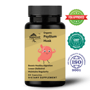 Heroot Organic Psyllium Husk 1000mg Capsules for Boost Healthy Digestion, Remove Parasite Anti Parasite & Candida Detox Body Cleanse, Lower Cholesterol and Maintain Regularity (Pack of 60 Capsules)
