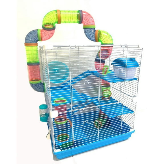 LARGE 5-Level Hamster Mouse & Gerbil Cage Habitat Home Complete Kit with Exercise Wheel & Play Tubes
