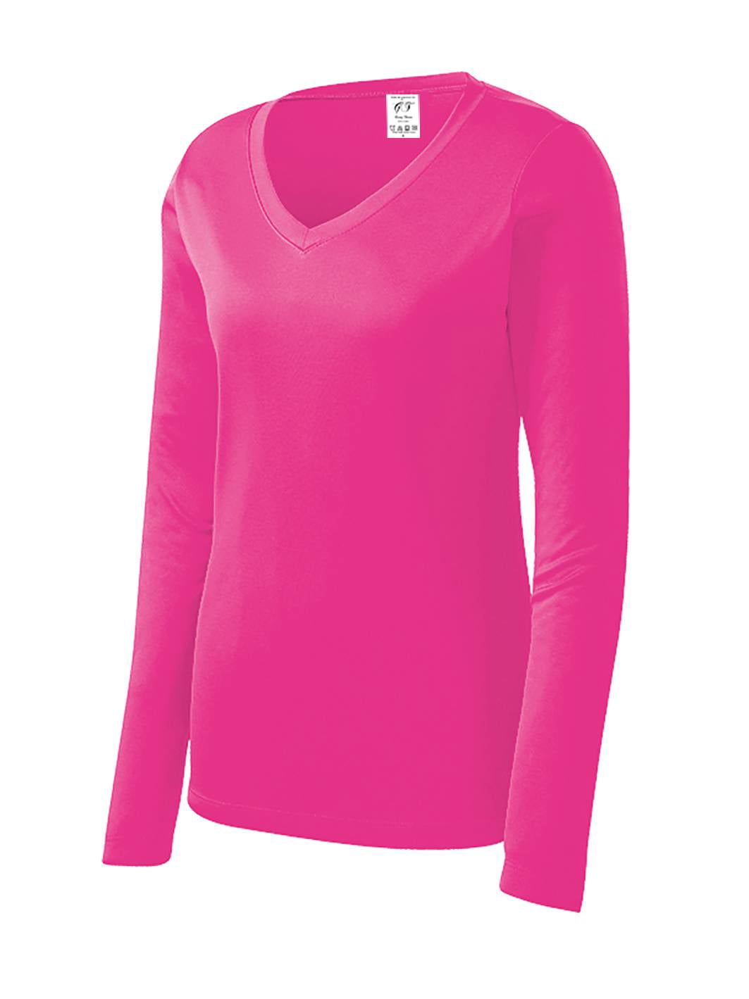 Gravity Threads Womens Long-Sleeve Moisture-Wick V-Neck - Neon Pink - Small
