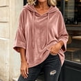 thumbnail image 5 of Gamivast Velvet Hoodie Pullover for Women Sweatshirts Half Sleeve Drop Shoulder Drawstring Velour Tops Casual Loose Fit Comfy Y2K Fall Loungewear Pink XXL, 5 of 7