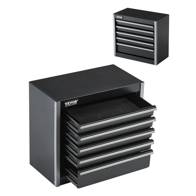 Caja de herramientas VEVOR Metal portátil de 22 cm con 5 cajones, color negro