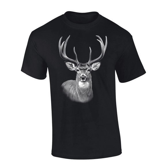 Trenz Shirt Company Men’s Graphic Short Sleeve T-Shirt - Deer Portrait Design-Black-medium