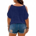 thumbnail image 4 of Womens Plus Size Cold Shoulder Tops Banded Bottom Boat Neck T Shirts Summer Casual Loose Fit Clothes 2026 Blue 2XL, 4 of 4
