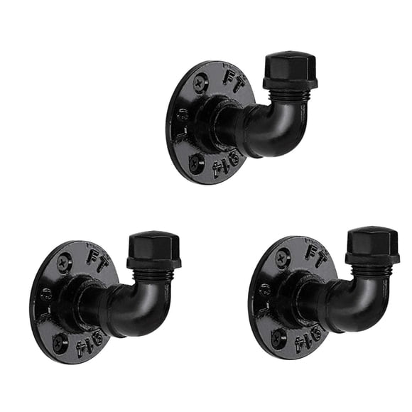 Toalla de hierro Pipe Hooks Pynsseu Industrial, paquete de 3, color negro mate