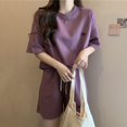 thumbnail image 4 of Women Top Shorts Set Summer Women Tracksuit 2 Pcs/set O Neck Short Sleeve T-shirt Elastic Waist Shorts Casual Sport Clothes for Lady Exercise, 4 of 7