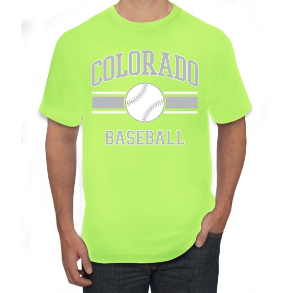 Wild Bobby City of Colorado Baseball Fantasy Fan Sports Men's T-Shirt, Safety Green, Medium