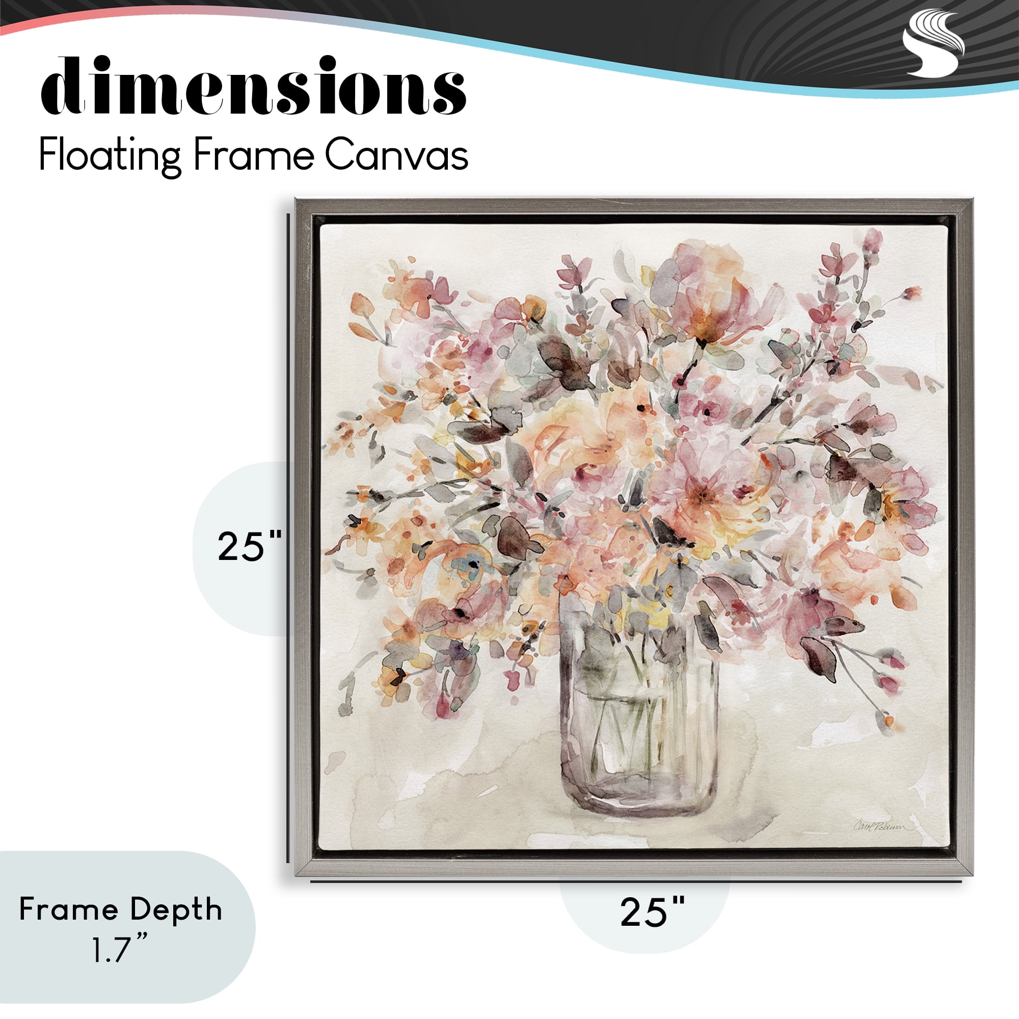 Stupell Industries Fluid Petals Watercolor Bouquet Gray Framed Floater Canvas Wall Art, design by Carol Robinson